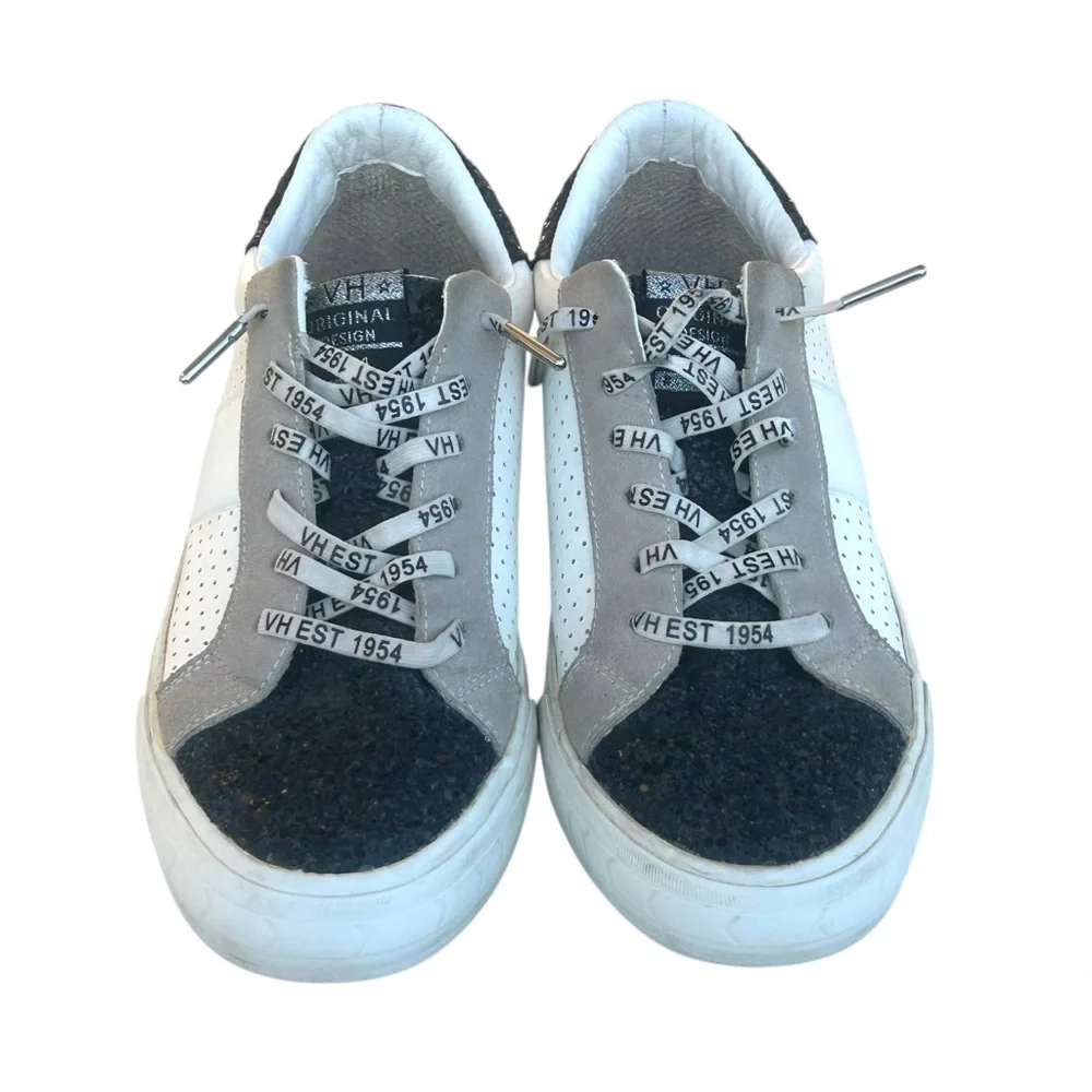 Vintage Havana Dina White Black Glitter‎ Sneakers Womens Size 10 Lace Up